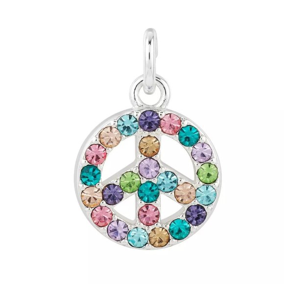 Unwritten Jewelry - UNWRITTEN Silver Plated Crystal Peace Sign Charm